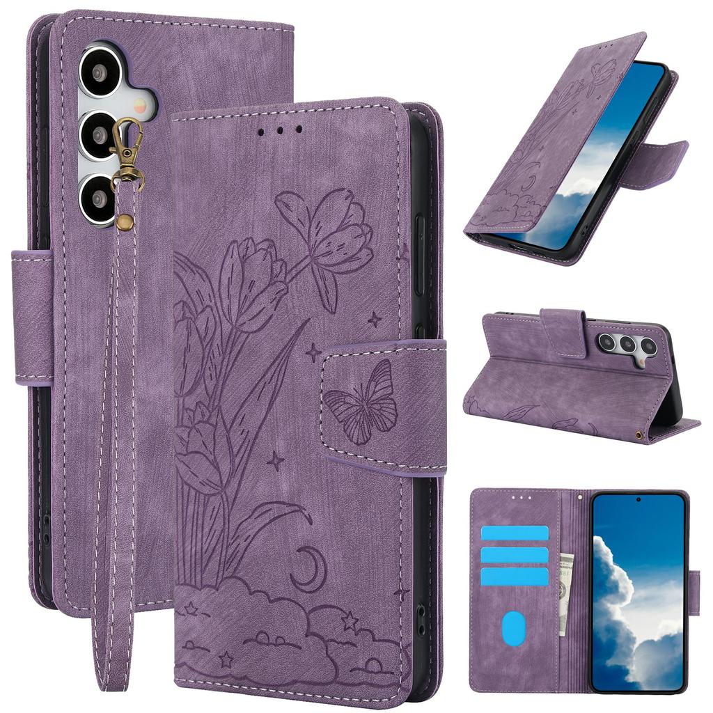 SY-001 For Samsung Galaxy S26 Case Flower Butterfly Leather Wallet Phone Cover with Hand Strap