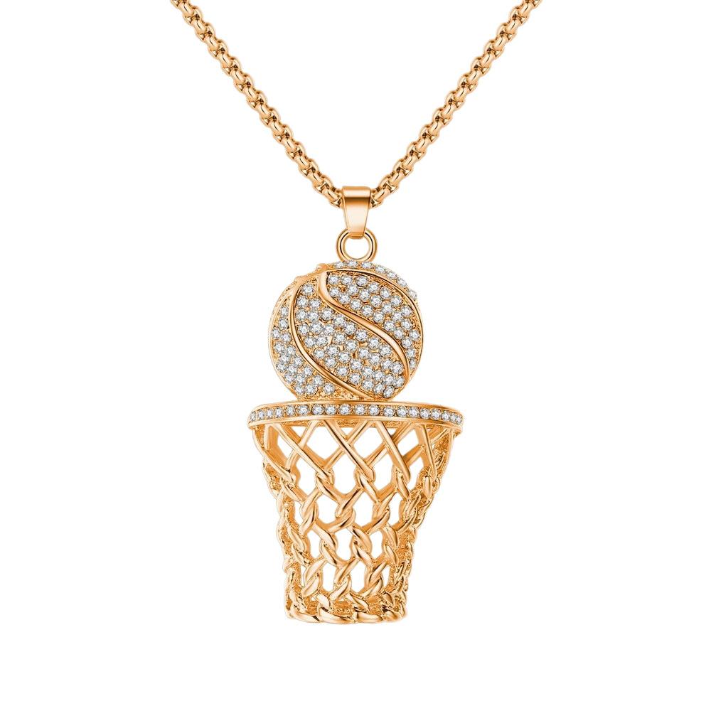 Modische Basketballkorb-Halskette, Exquisites Hohl-Anhänger, Europäischer und Amerikanischer Sporttrend Schmuck