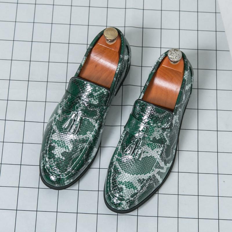 Extra Large Men s Snake Print Tassel Loafers - Leather Slip-on Driving Shoes Size 41