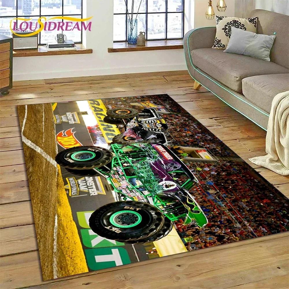 Covor Desen Animat Monster Truck Monster Jam pentru Dormitor Sufragerie Decor Canapea Acasă, Joc Copii Covor Mare Decorativ pentru Podea