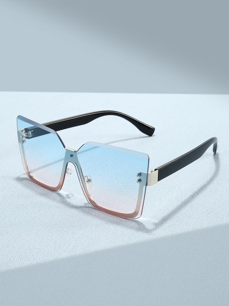 1 Pair of Retro Integrated Large Frame Rimless Cut Edge Women Fashion Glasses Street S Catwalk All Match Glasses UV Protectio