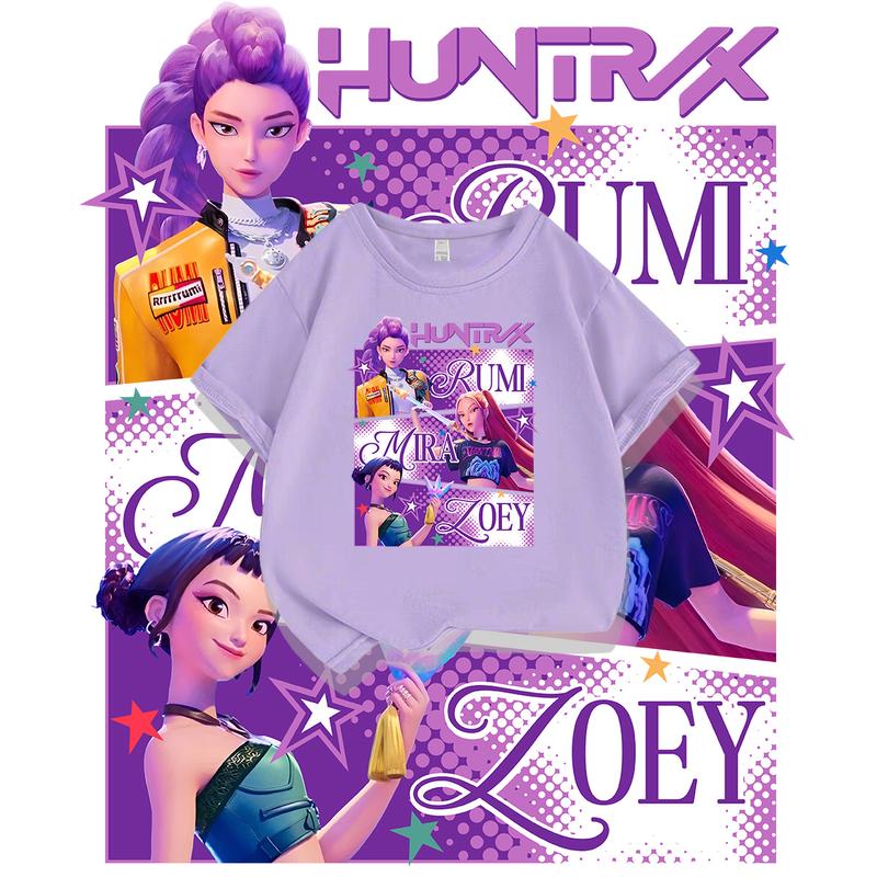 

2025 KPop Demon Hunters Girls Boys Tee Crew Neck Cartoon Casual Baby Girl Clothes Kids T-shirt Print Fashion Casual Tops 110