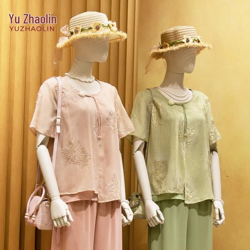 YUZHAOLIN New Chinese Style Floral Summer Two-Piece Set US 5