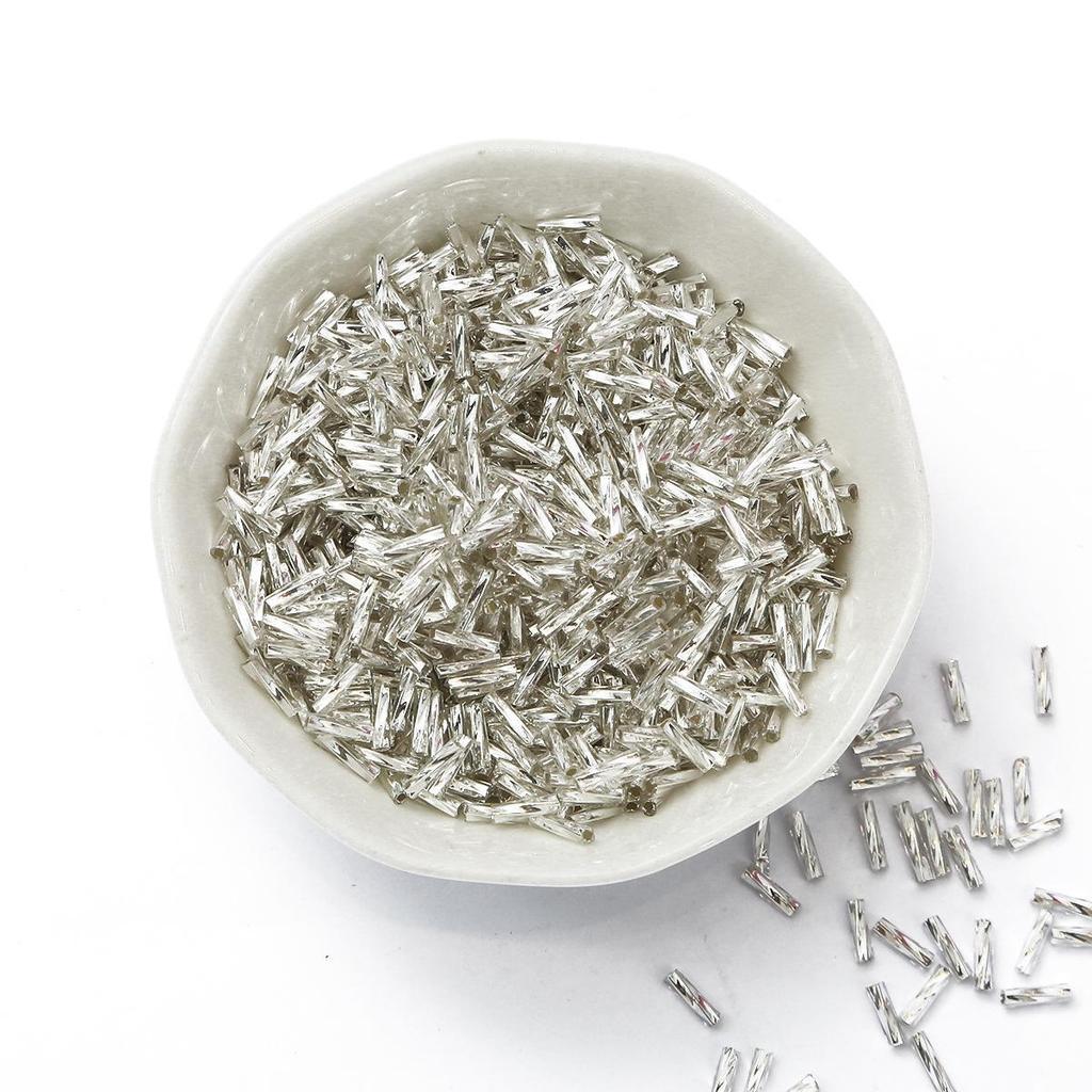 Srebrzone szklane koraliki ryżowe - rurkowe, luźne do biżuterii DIY i szycia