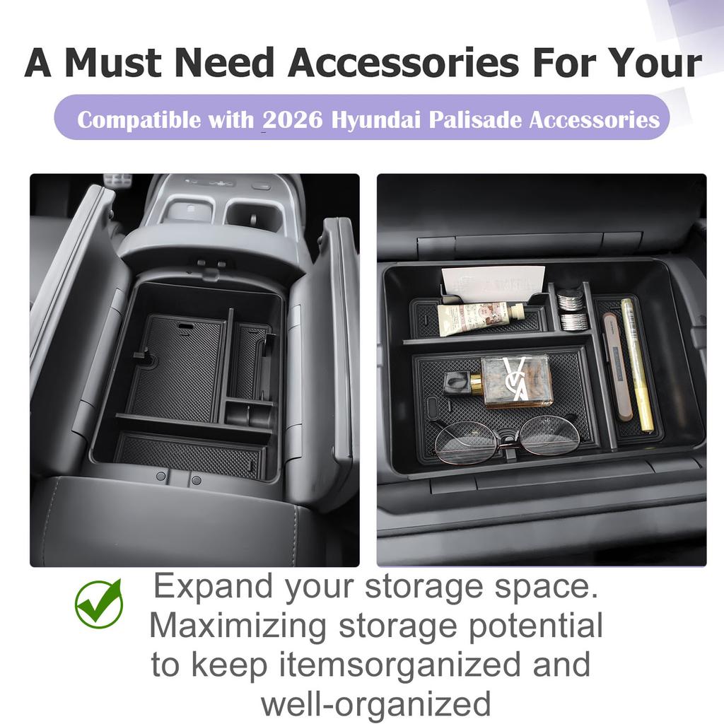 Center Console Storage Box Tray For 2026 Hyundai Palisade Interior Secondary Phone Holder Armrest Storage Organizer Accessories