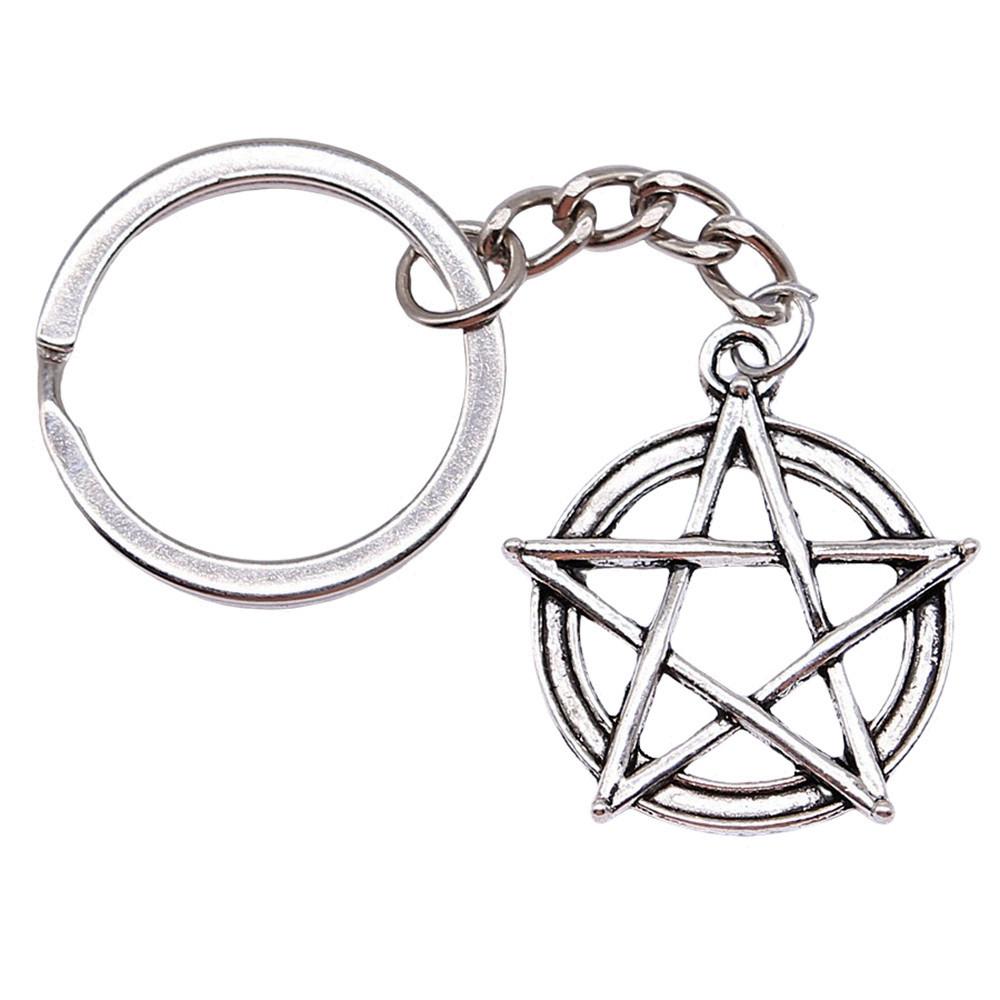 Dreifachmond Pentagramm Anhänger Schlüsselanhänger Stern Wicca Thema Schlüsselring 28mm