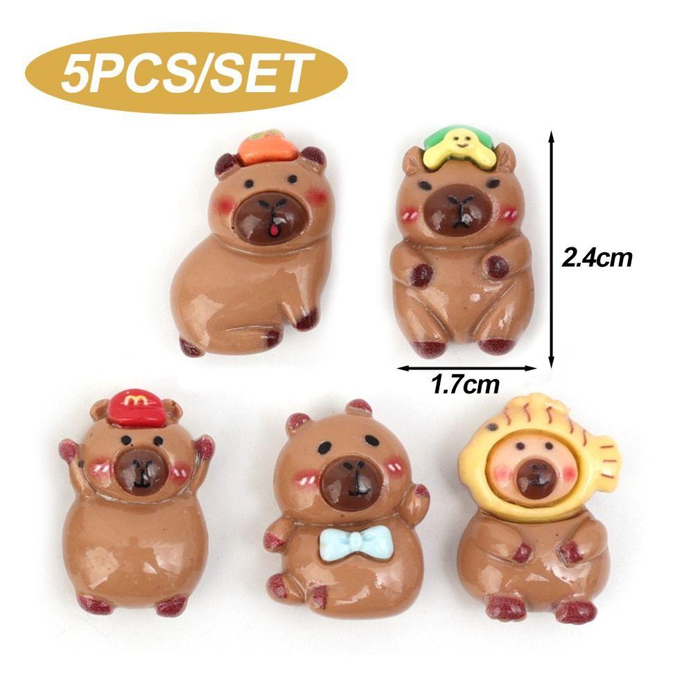 5Pcs Resin Capybara Car Ornaments Funny Toy Miniature Automotive Interior Self-adhesive Cute Cartoon Capybara Figurine Model
