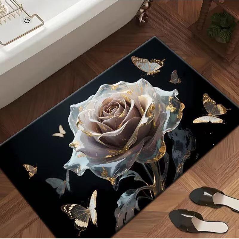 3D Rose Flower Quick-Dry Anti-Slip Bathroom Mat