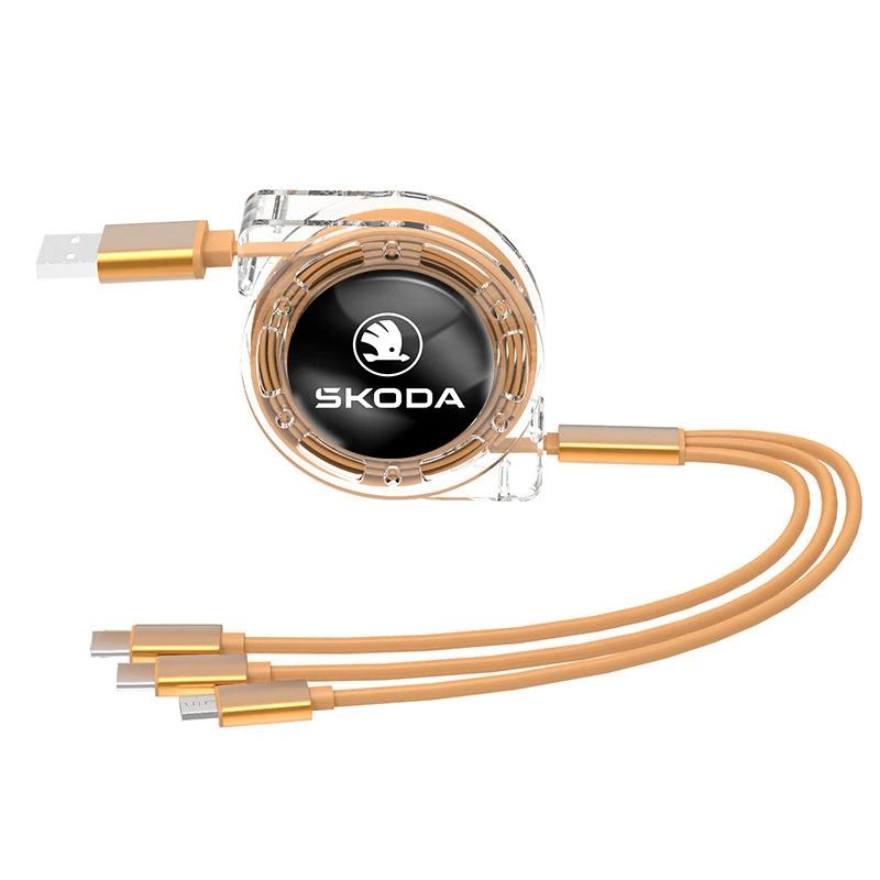 3 In 1 Charge Cable Cord Multi Port Charging Wire Line For Skoda Octavia Kodiaq Enyaq iV Kamiq Scala Superb Fabia Rapid Citigo A-Gold-1