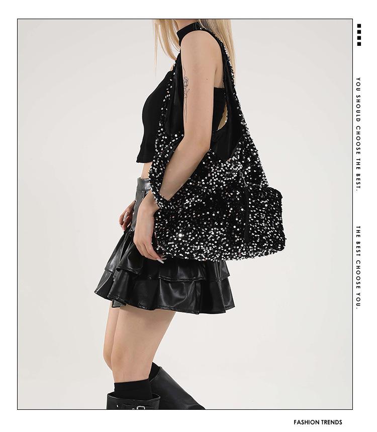 Handtasche im koreanischen Stil mit Pailletten für die Achselhöhle - Damen-Tragetasche mit großem Fassungsvermögen für den Herbst