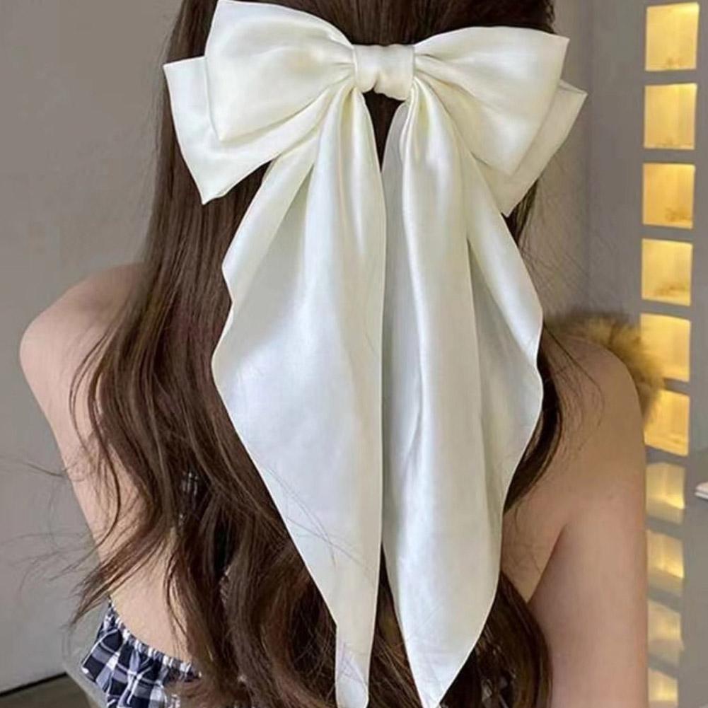 Frauen Schleife Band Haarspange Mode Einfach Uni Satin Federklemme Haarnadel Elegant Retro Stirnband Clips Mädchen Haarschmuck