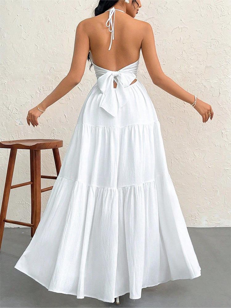 European & American Deep V Spaghetti Strap Backless Dress - Wedding, Party & Vacation Style