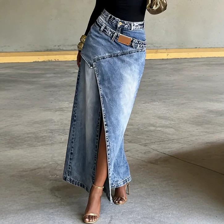 Elegant Solid Color Washed Denim Skirt for Women Summer Casual Streetwear Design