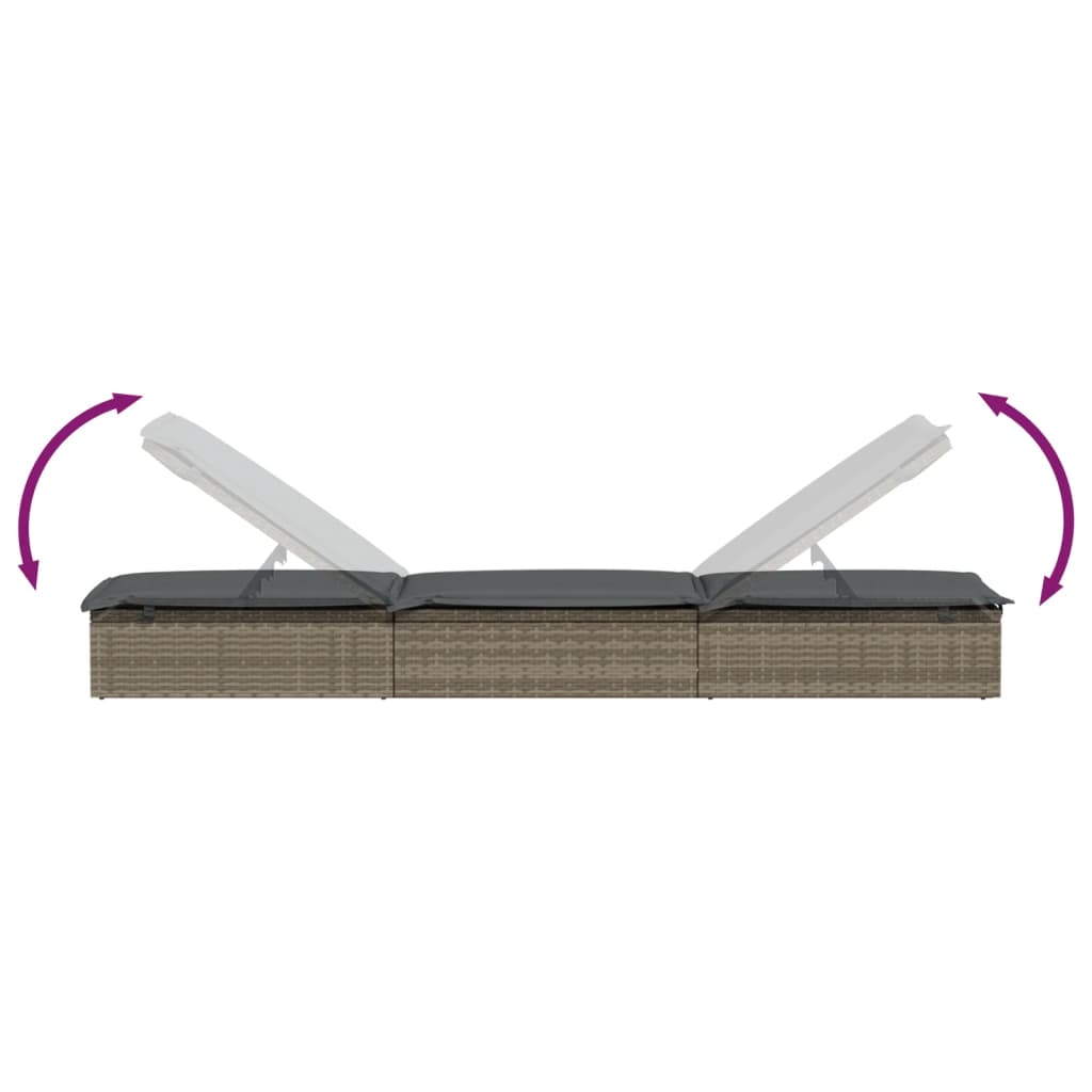 Vidaxl Sun Lounger With Cushion, 1 Pc, Gray, 201X55X62 Cm, Poly Rattan