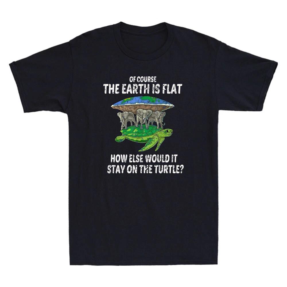 Flat Earth Society Funny Turtle Elephants Conspiracy Theory Retro Men s T-Shirt XL