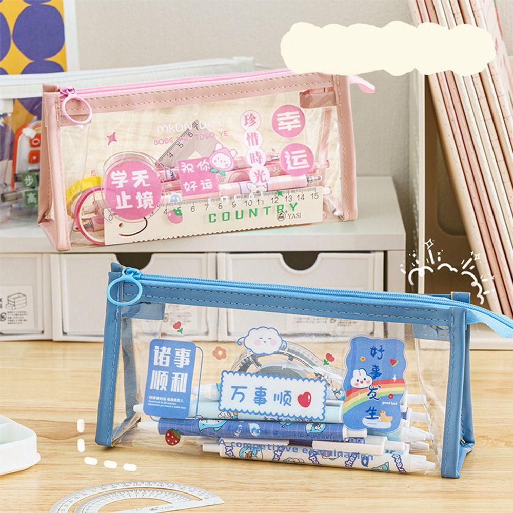 

Cartoon Print Pencil Case Transparent Pen Bag Multi-function Pencil Holder