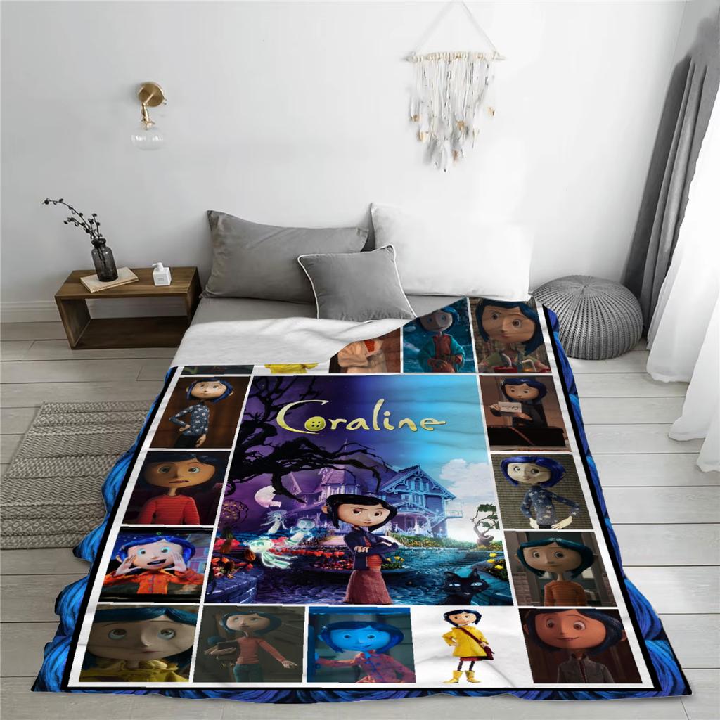 1 Stück Coraline 3D-bedruckte Flanelldecke Warme bequeme Decke für Zuhause Wohnzimmerdekoration Geburtstagsgeschenk für Kinder Mädchen Fans