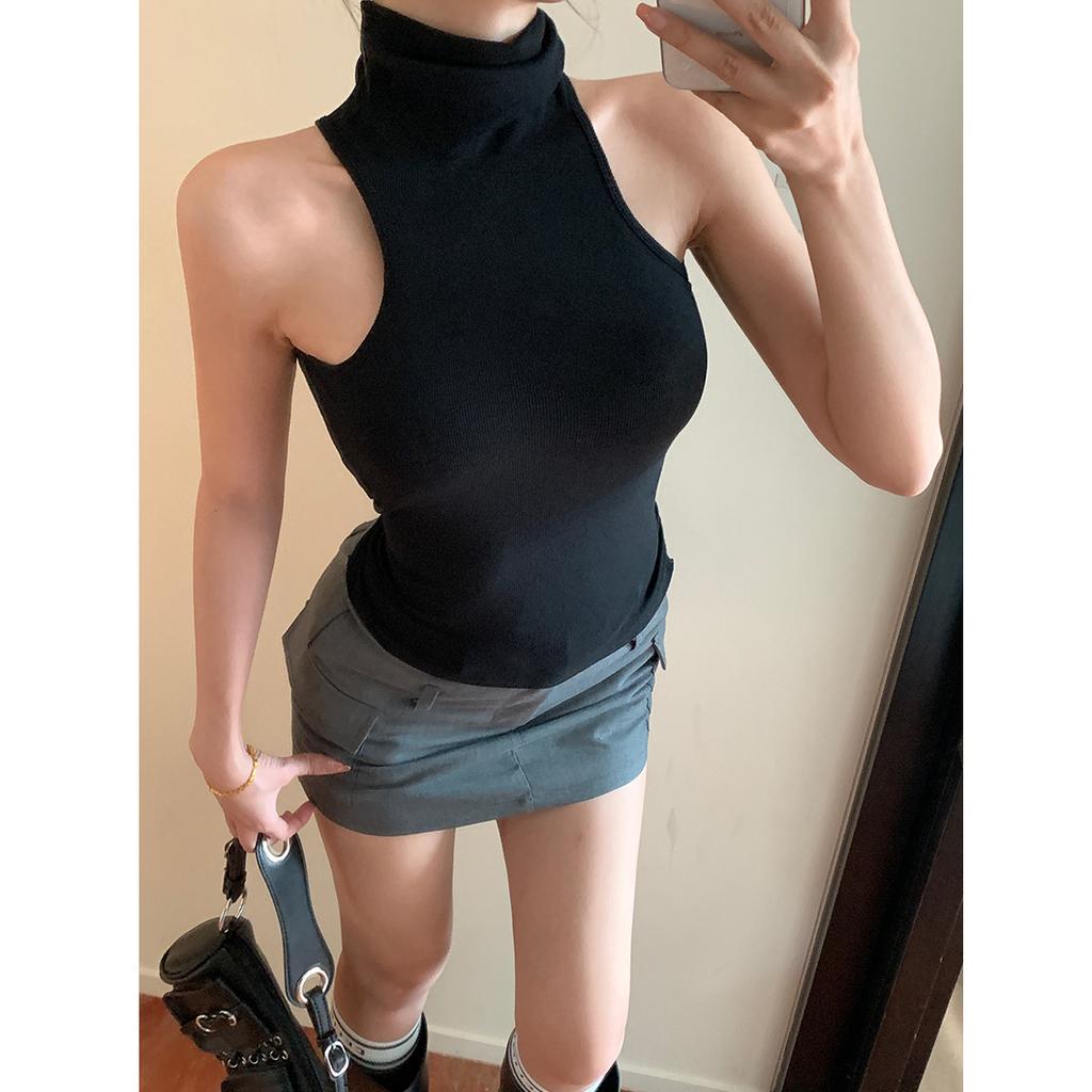 Tops Straps Sexy High Neck Inner Season Strap Waist Chest Pad Slim Sling Vest Women's Summer Halt Back Bottom Shoulder Dig