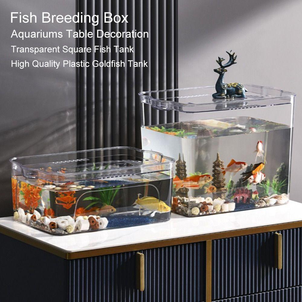 High Quality Transparent Fish Tank Square Plastic Fish Breeding Box With Lid Aquariums Table Decoration