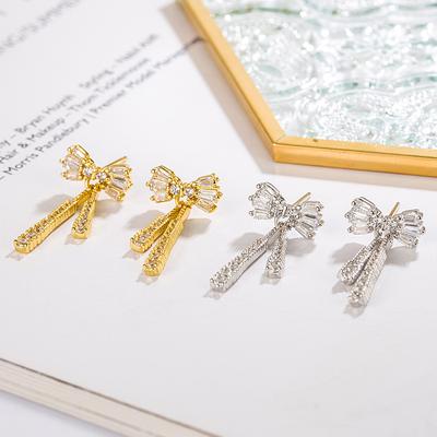 Micro-intarsien Bogen Zirkon Lange Ohrringe frauen Mode Temperament High-end-Ohrstecker Schmuck