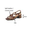 Fashion NEW Summer Women Sandals Open Toe Chunky Heel Shoes Split Leather for Women High Heel Narrow Band Shoes Casual Handmade Shoes