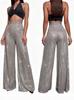 Pantaloni da Donna a Gamba Larga Lunghi Fino ai Piedi con Perle e Paillettes alla Moda 2025