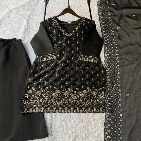Royal Black Sharara Suit with Exquisite Gold Zari Work M