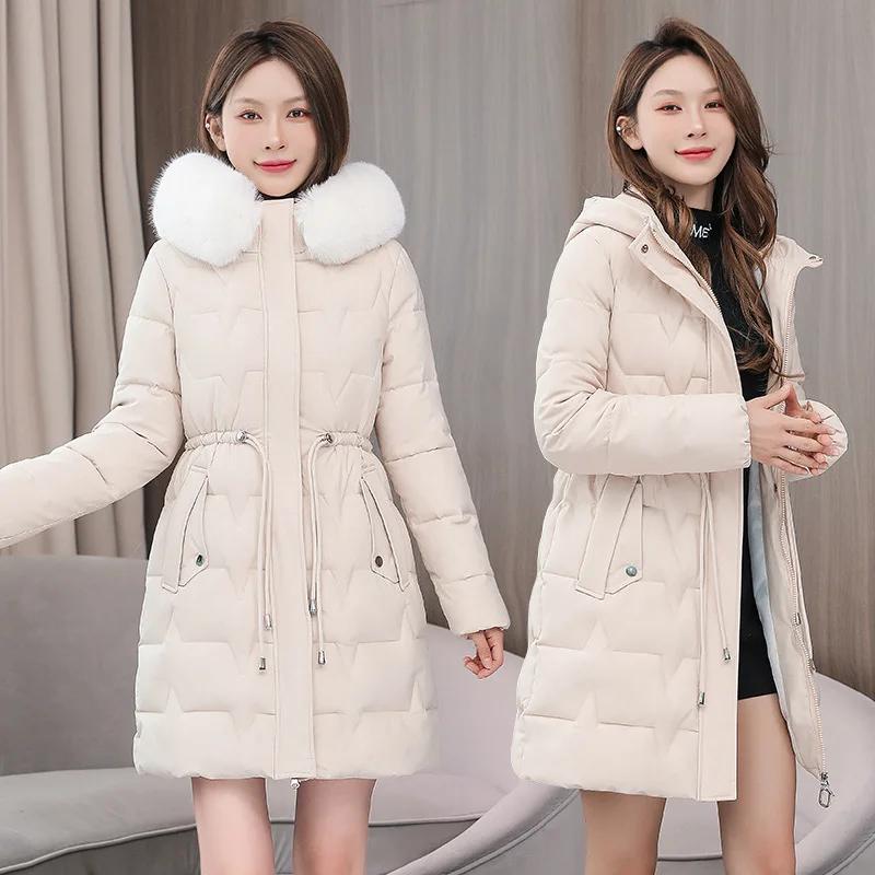 Winter Women Parka Fur Hooded Jackets Thicken Warm Cotton-padded Puffer Coat Casual Long Parkas Clothes Loose Outerwear
