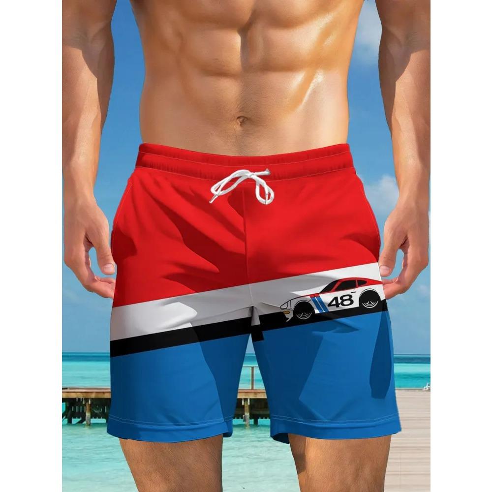 Men's Essential Casual Shorts Outdoor Wear Creative Car Colorful 3D Printed Shorts Loose Casual Plus Breathable Cool Summer Versatile Shorts