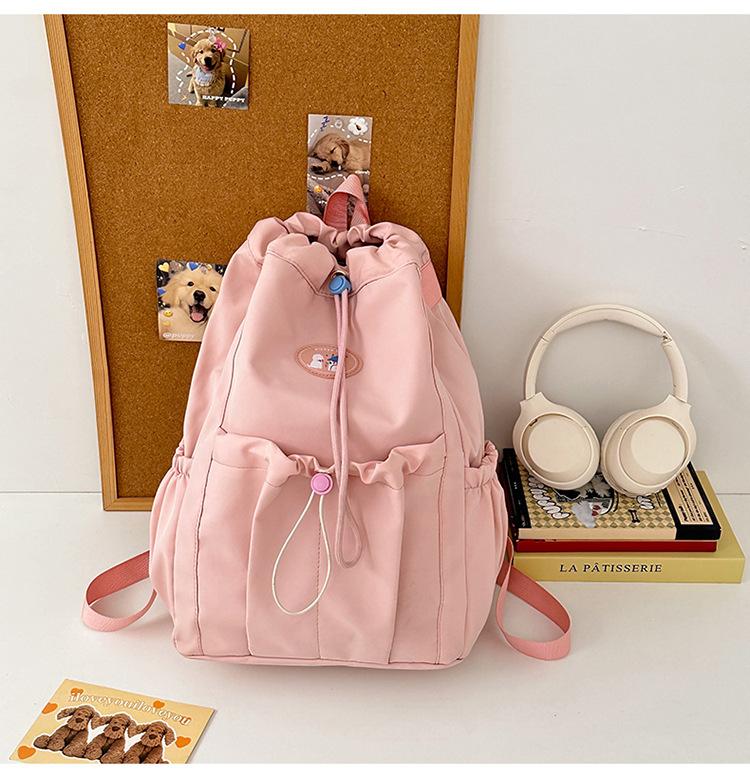 New backpack solid color simple fashion versatile schoolbag college student class drawstring bundle bag commuter travel bag