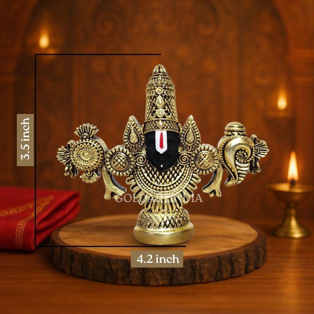 Lord Venkateswara Balaji Idol | Gold-Plated Antique Matte Finish Murti | 3.5 X 4.2 Inch | Tirupati Balaji Statue for Home Mandir, Office & Gifting