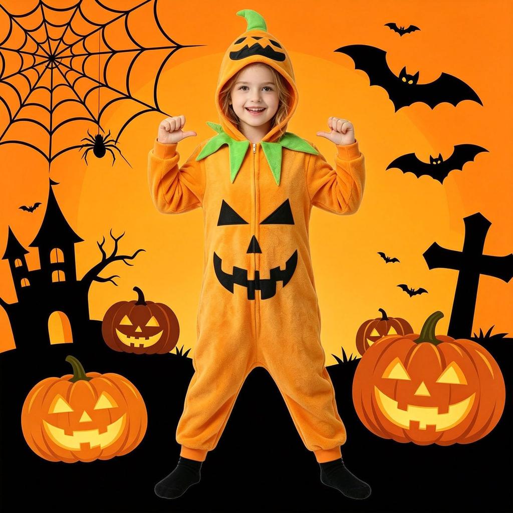 Kinder Süße Kürbis-Pyjamas Lustiges Kostüm Nachtwäsche für Jungen Mädchen Halloween