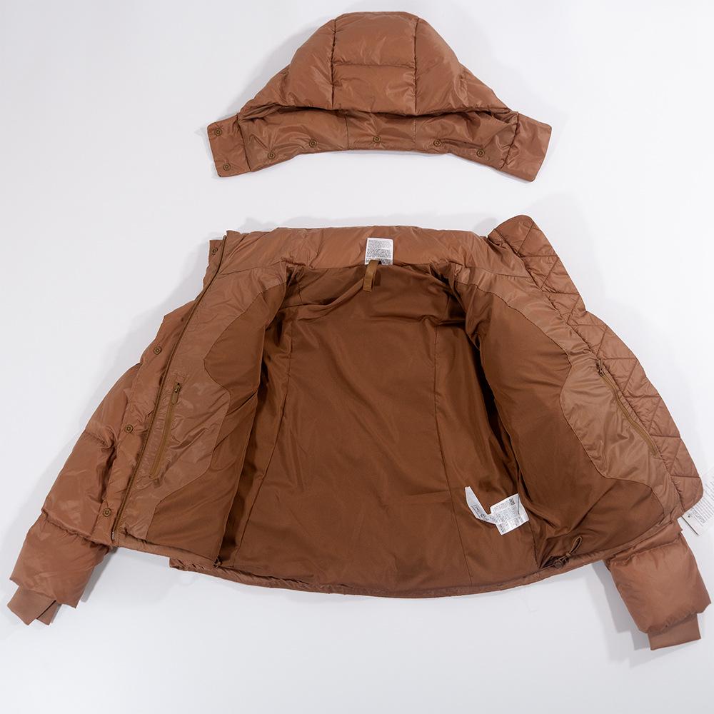 Lulu Kurze Kältebeständige Daunenjacke mit Kapuze: 4-Gitter-Puff, Abnehmbar & Warm für Herbst/Winter-Fitness