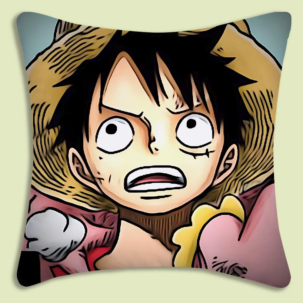 Anime One Pieces L-Luffy Pillow Covers Cartoon Sofa Decorative Home Double-Sided Printing Short Plush Cute Cushion Cover