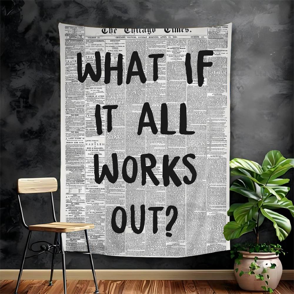 Retro Newspaper Pink Popular Quote Print Cartoon Tapestry Wall Hanging Decoration Household Home Decor