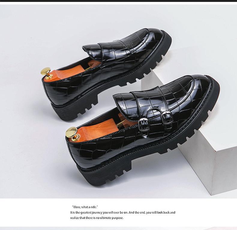 Men's 2023 Patent Leather Double Buckle Loafers with Thick Heel and Sole