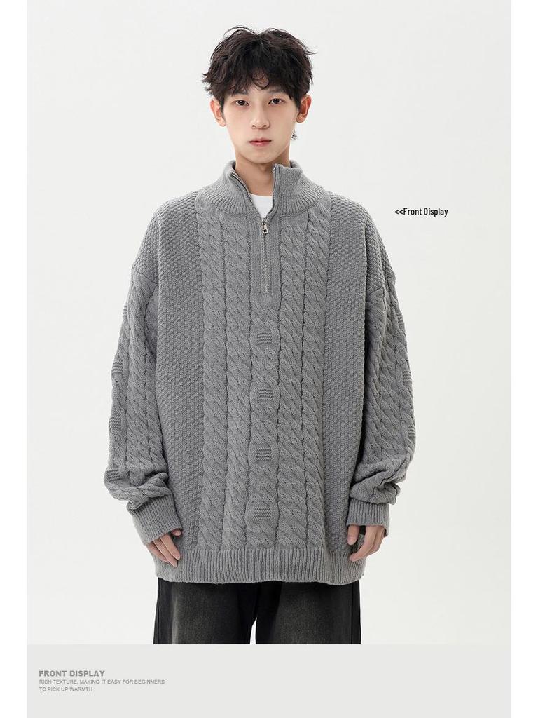 2026 Korean-Style Half-Zip Knit Sweater: Solid Color, Half-High Collar, Casual Autumn/Winter Youth Fashion.