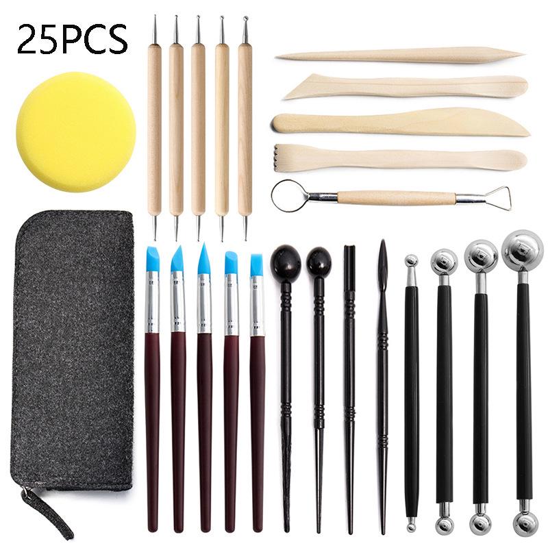 6-Piece Pottery Clay Tool Set: Double-Headed Lace and Sculpture Knives with Red Wood Handles