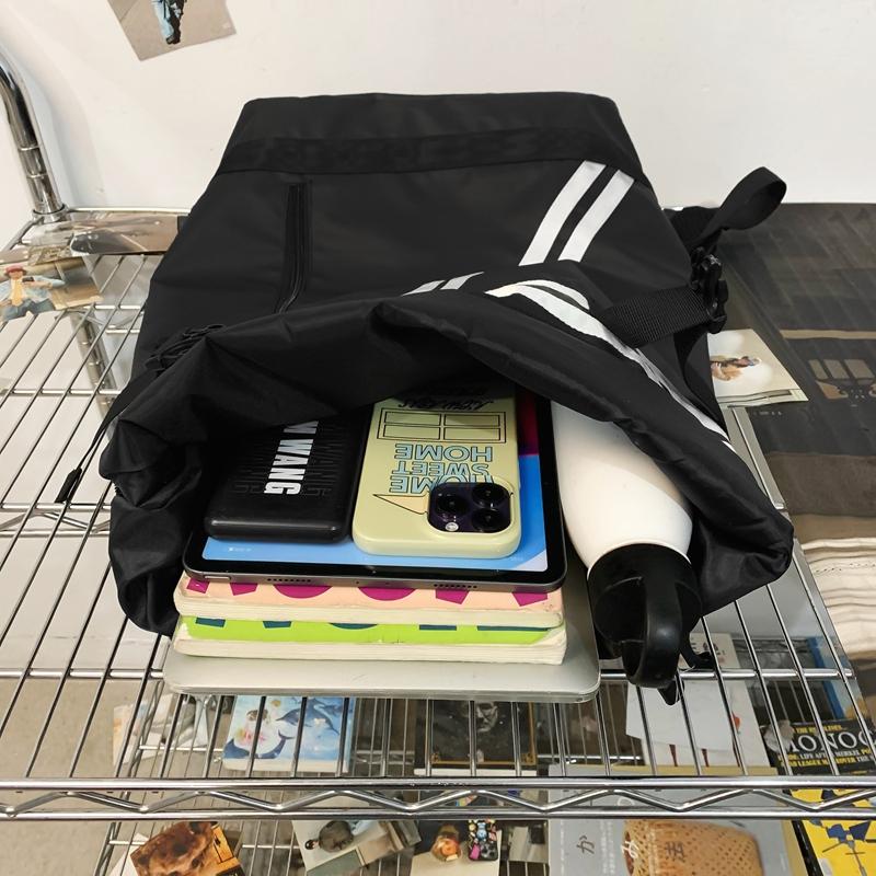 Striped Patchwork Roll-Up Backpack Men Outdoor Fitness Training Sports Bag Student School Bag