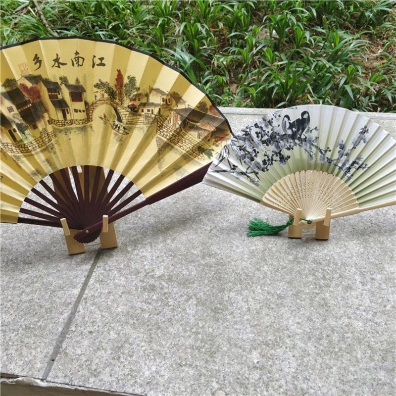 2 Stück Holz Chinesischer Faltfächer Halter Ständer Handfächer Präsentationsständer für Künstlerische Heimtisch Mittelstücke Dekoration