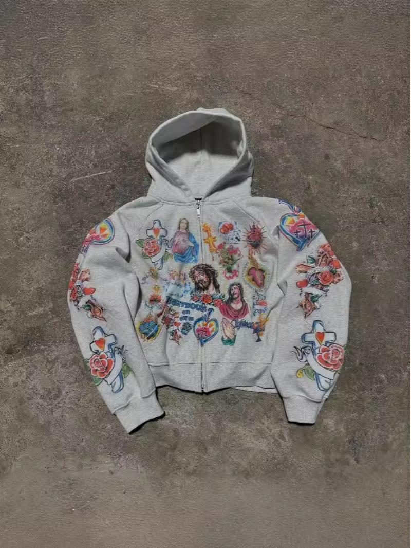 

Американская готическая толстовка с принтом букв - Свитшот свободного кроя Харадзюку для пар Large серый