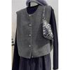 Damesgrijs gebreid vest - Nieuw 2025 Lente & Herfst Laagjesmode Mouwloos Buitenkleding