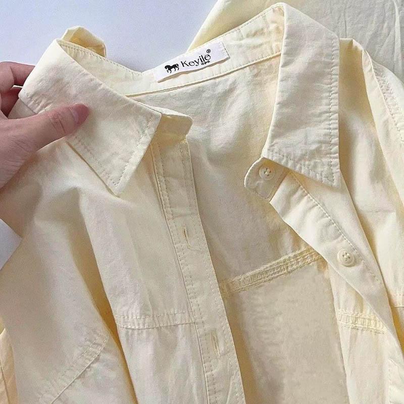 

Жіноча літня бавовняна вільна блузка з довгим рукавом, повсякденний пуловер з м якою вільною сорочкою, топ XL жовтий