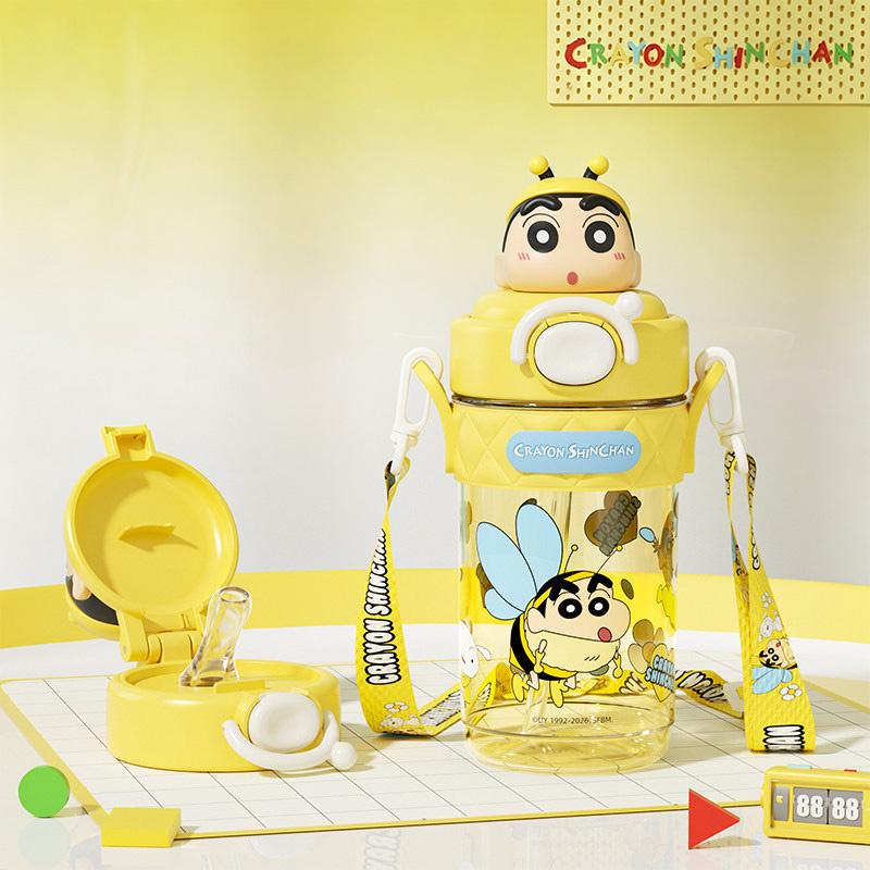 X&W Crayon Shin-Chan Water Cups Cartoon Straw Cup with Pop-up Doll Lid  Leak-proof Plastic Water Bottle Ooutdoor Sports Kettle