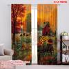 2pcs 2D Flat Printing St.Patrick's Day Curtain Red Barn and Pumpkin Cart-Orange Autumn Day Fabric Without Electricity Festive