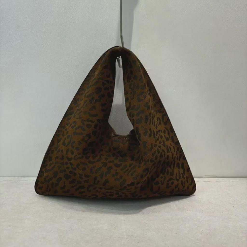 2024 Autumn/Winter TR Frosted Cowhide Triangle Shoulder & Messenger Bag: Retro Leather Handbag