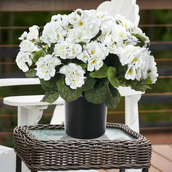 Artificial Geranium Flowers for Outdoors 13" Potted Fake Geraniums Bush UV Resistant Faux Silk Flower for Front Porch Garden Yard Patio Decor