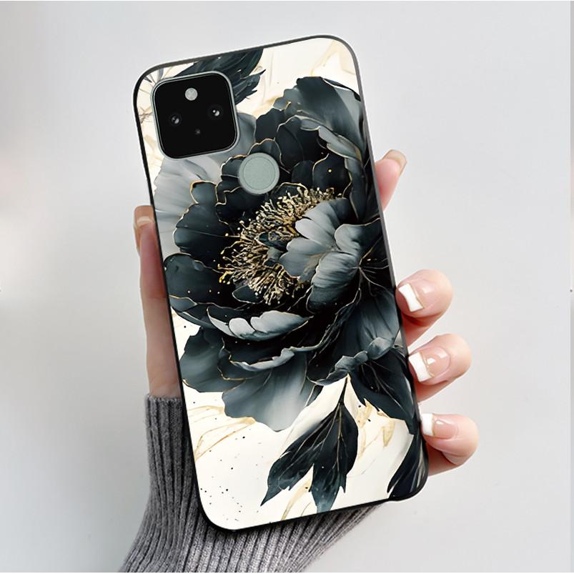 Silikonhülle für Google Pixel 5 Pixel 5A Pixel5 Pixel5A Weiche Abdeckung Luxus Mode Schmetterlingsblumen Bemalt Schwarz Handyhülle