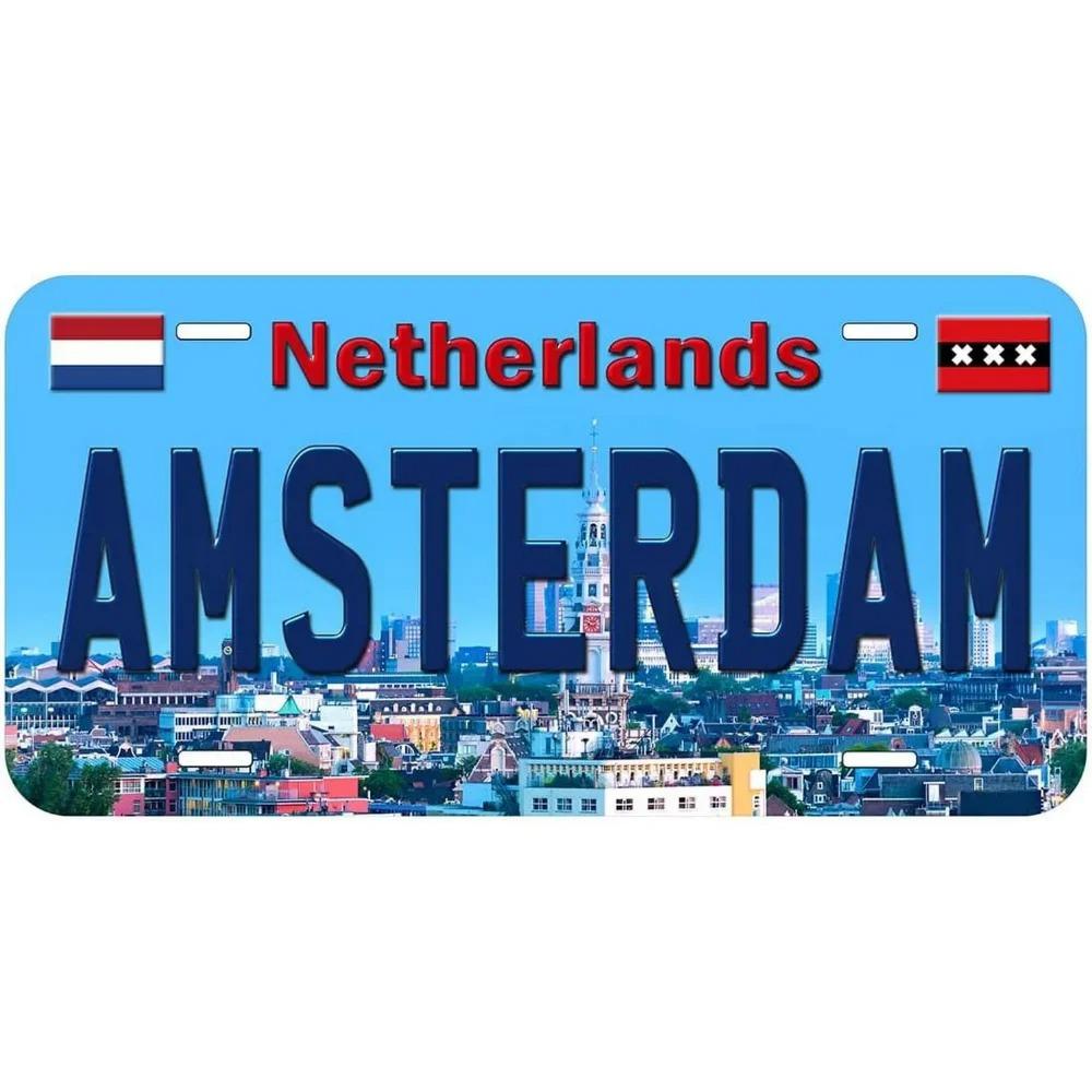 Vintage License Plates for Decoration Signs - Barcelona Paris London Amsterdam Metal Automotive Tag For Car Front