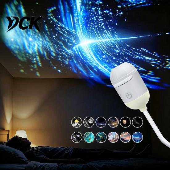 LED Ambient Lamp USB Star Projector Light, Flexible Gooseneck Night with 3/4/6/12/24 Adjustable Projection Light Films, for Bedroom Ceiling